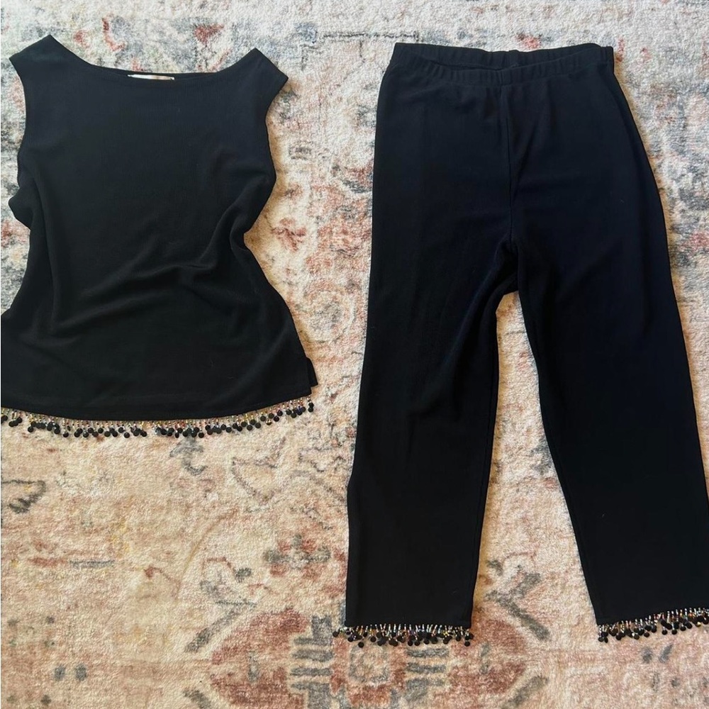 Vintage Ronni Nicole by Ouida Black 2 Pc Beaded Tank Top & Pants